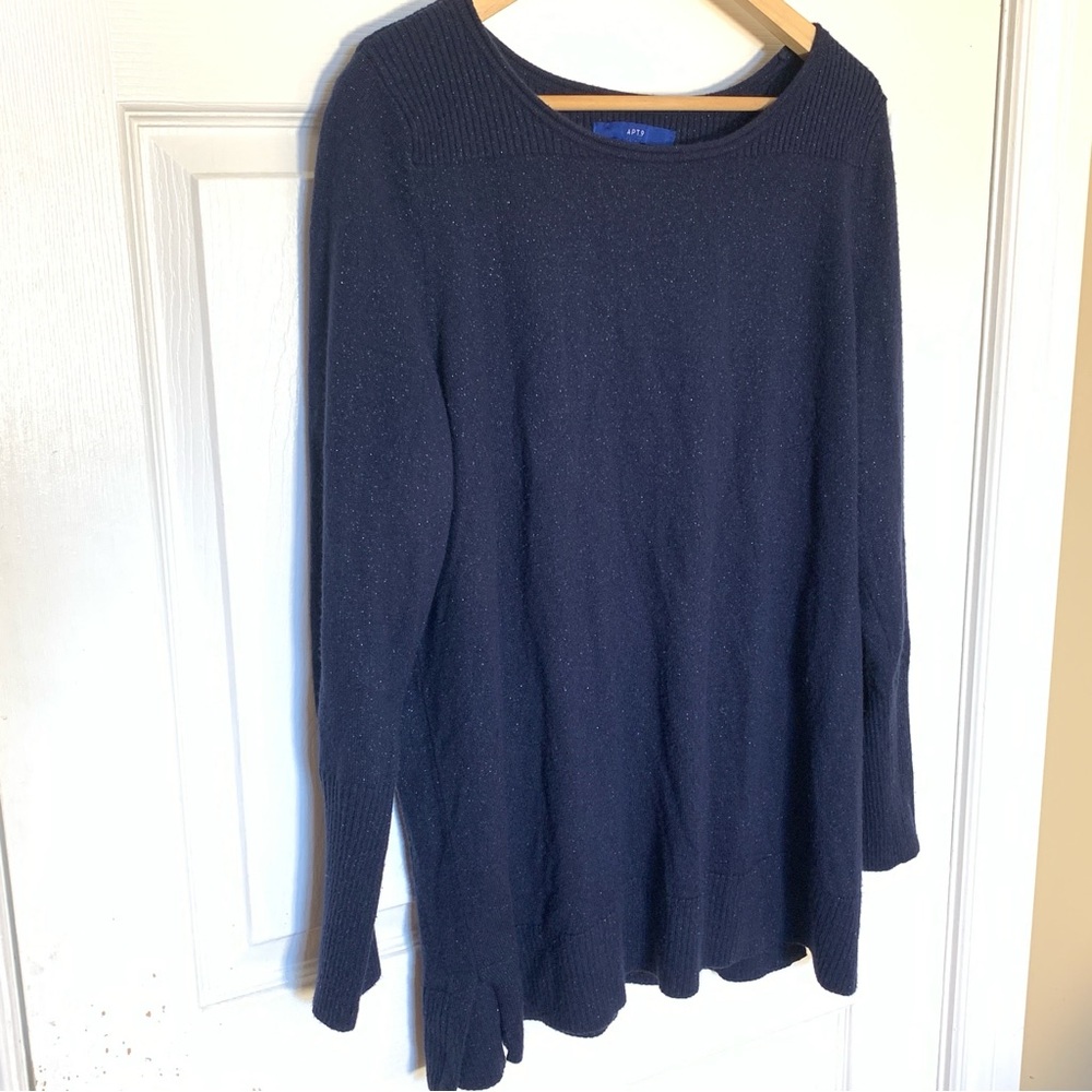 Apt. 9 Navy Metallic Shimmer Sweater Plus Size 0X Holiday Party Top